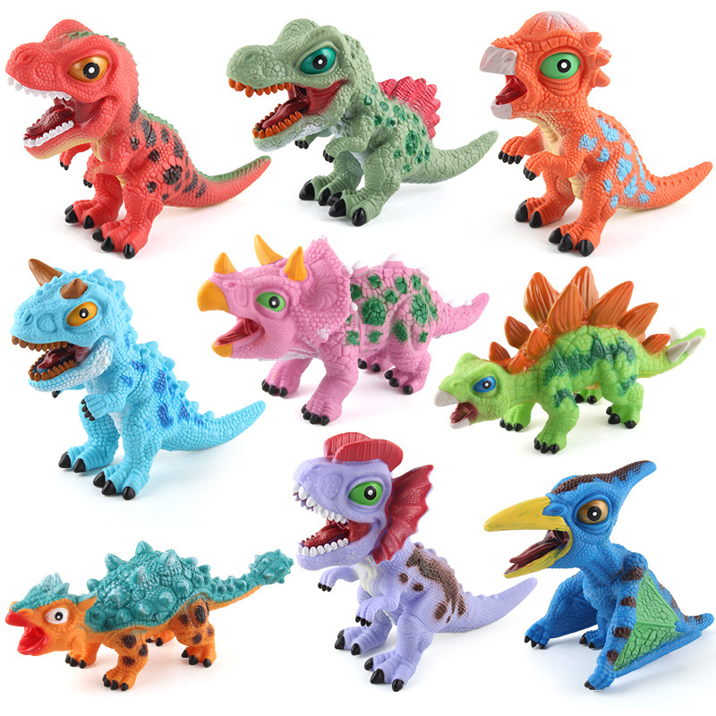 어린이 귀여운 대형 부드러운 고무 공룡 장난감 세트, 시뮬레이션 동물 작은 공룡 티라노사우루스 모델, 작은 아이 소년 장난감